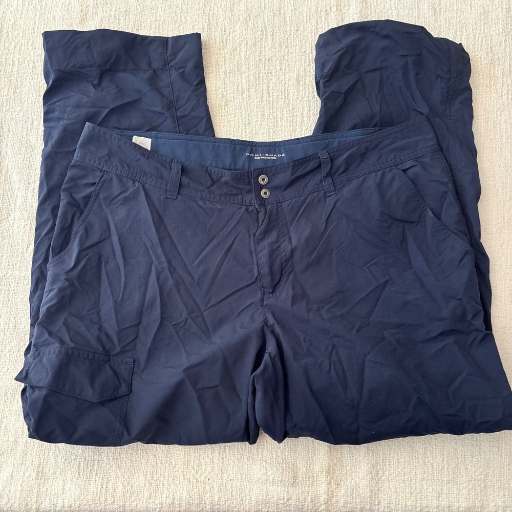 Columbia PFG Womens Navy Blue Fishing Pants Omni-Shade Ripstop Size 16 Regular